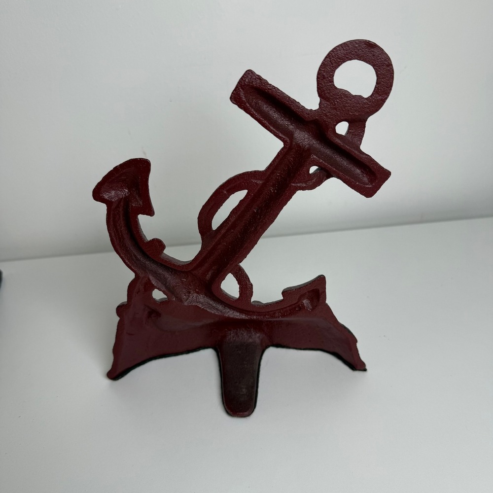 Anchor Bookends Nautical Cast Iron Set 2 Burgundy Red Coastal Decor - Picture 3 of 8